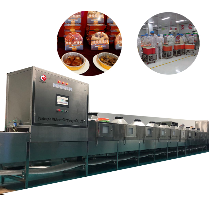 Industrial microwave equipment processing pre-made meals